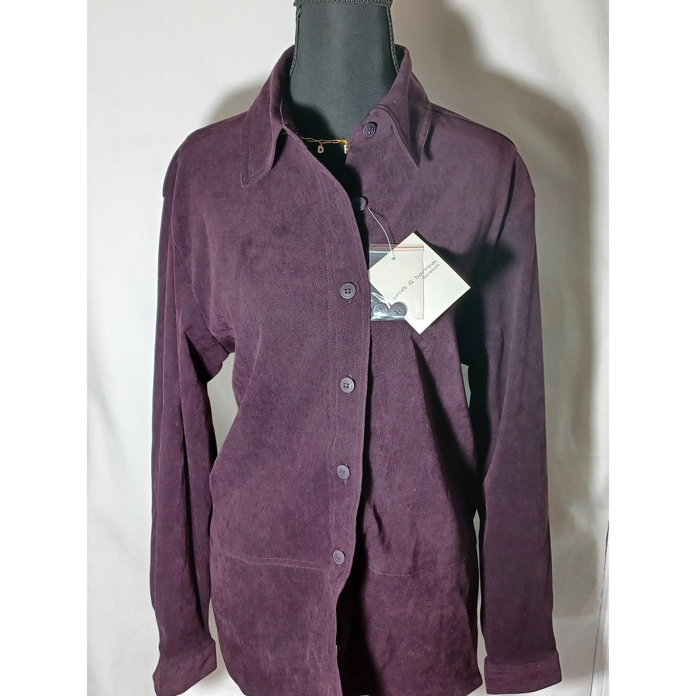 Croft & Barrow Shirt Womens Small Purple Stretch Faux Suede Button Front Top